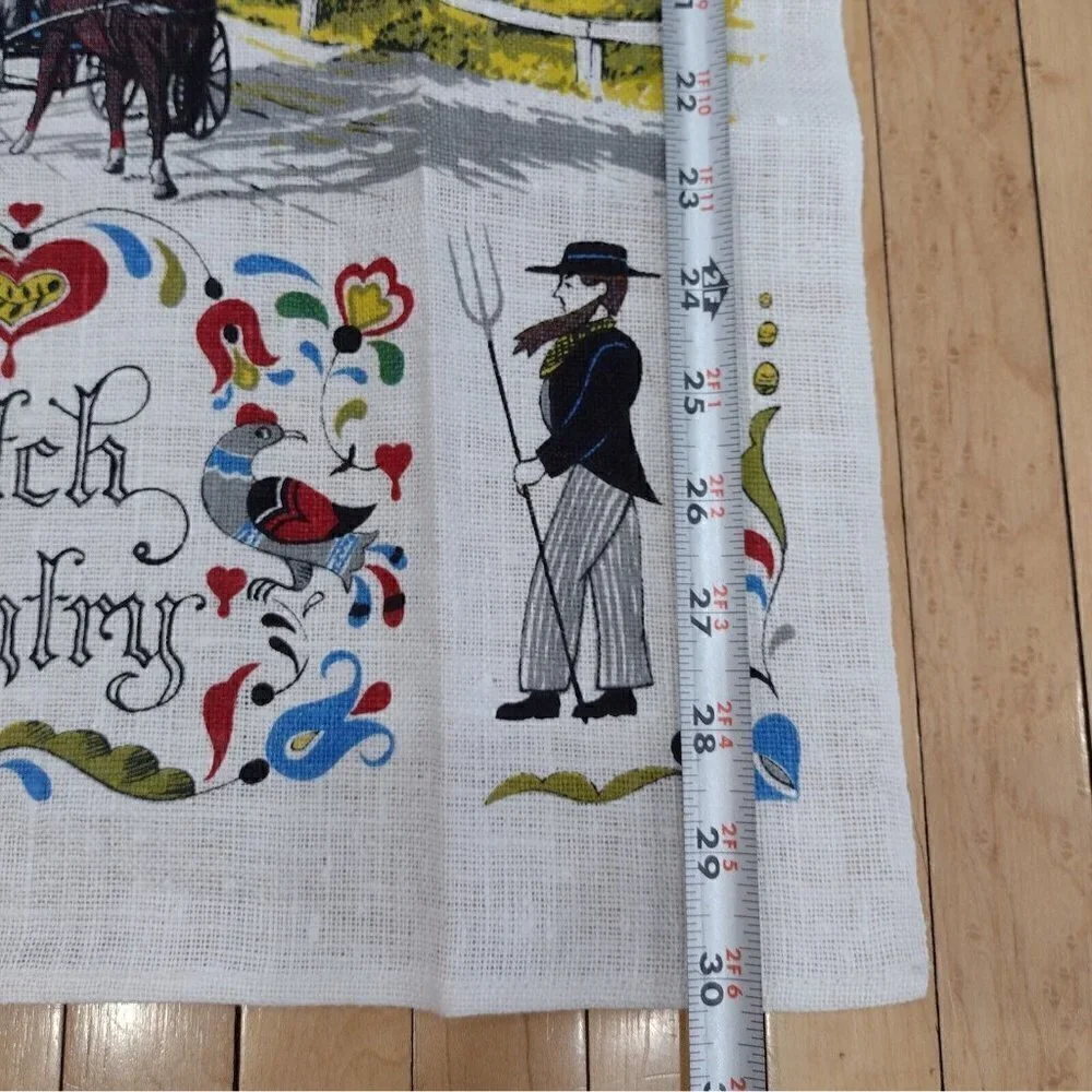 Vintage KayDee Hand Prints Pure Linen Tea Towel Dutch Country Amish Pennsylvania